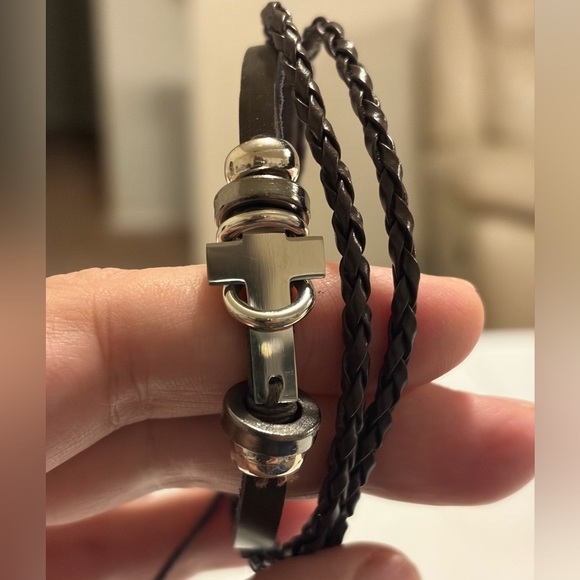 Other - Men's Brown Leather Bracelet with Silver Accents.